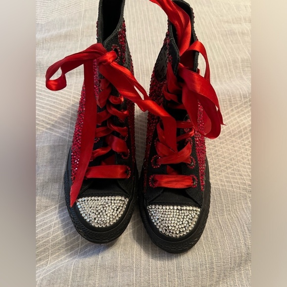 Converse Shoes - Converse full bling Graffiti Bottom Classic black/red high tops size 8